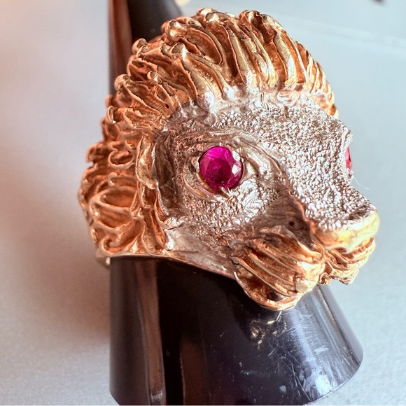 10k Solid Gold Ruby Eyes Lion’s Head Artisan Made Men’s HEAVY Ring Size … - Picture 10 of 16